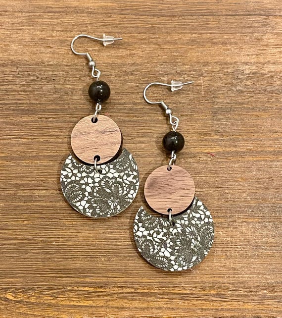 Gemstone Earrings - Black Onyx Crystal Healing, Black Lace