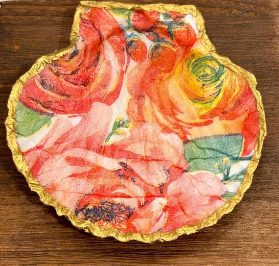 Seashell Jewelry / Trinket Dish - Reiki Healing Decor, Colorful Floral