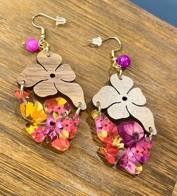 Gemstone Earrings - Sugilite Quartz Crystal Healing, Tropical Flower
