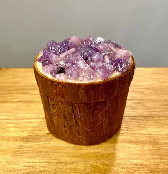 Lepidolite Crystal and Natural Wood Gem Box, Ring Box