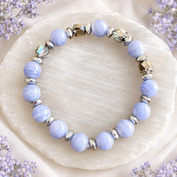 Tranquil Bliss – Blue Lace Agate & Silver Hematite Gemstone Bracelet
