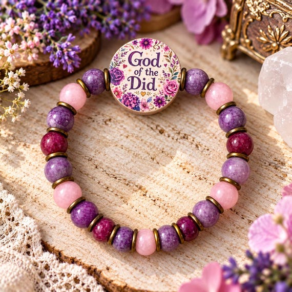 God of the Did Bracelet, Christian Gemstone Bracelet, Lepidolite Kunzite Purple Chalcedony, Faith Jewelry, Christian Gift for Her
