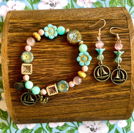 Gemstone Bracelet / Earrings - Amazonite / Cat’s Eye Crystal Healing Jewelry, Sun Kissed Treasures, Jersey Shore Collection
