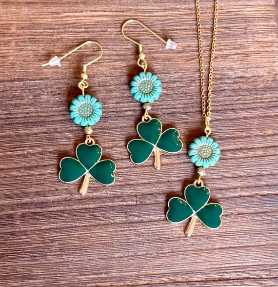 Gemstone Necklace / Earrings - Gold Hematite Crystal Healing, Call Me Lucky Jewelry, Dark Green