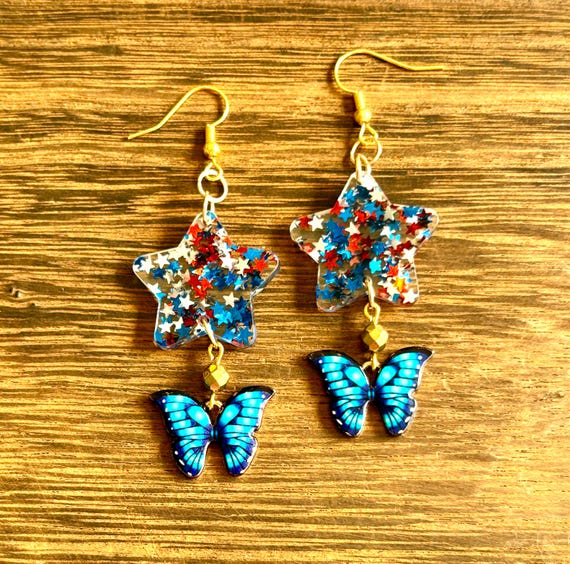 Gemstone Earrings - Gold Hematite Crystal Healing, Butterflies Are Free