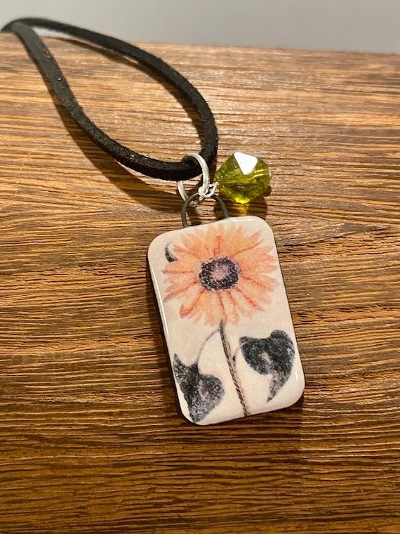 Gemstone Pendant Necklace - Peridot Crystal Healing Jewelry, Sunflower