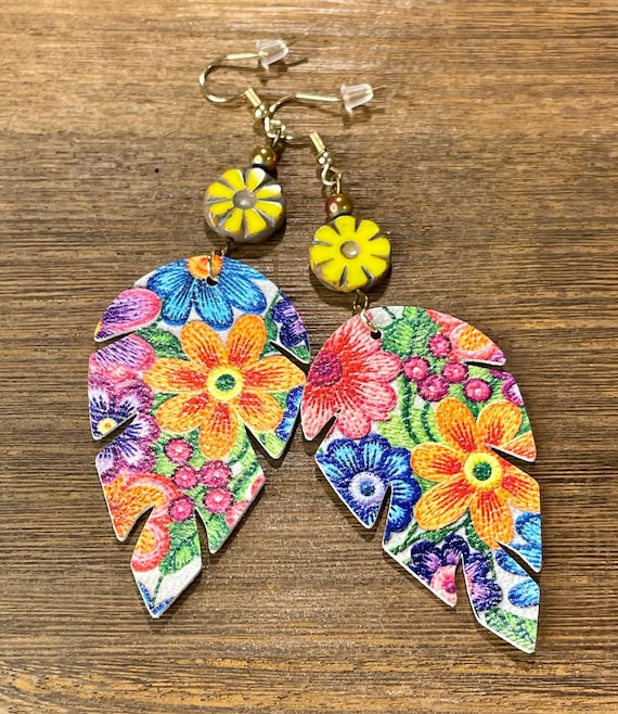 Gemstone Earrings - Titanium Hematite Crystal Healing, Colorful Floral Jewelry