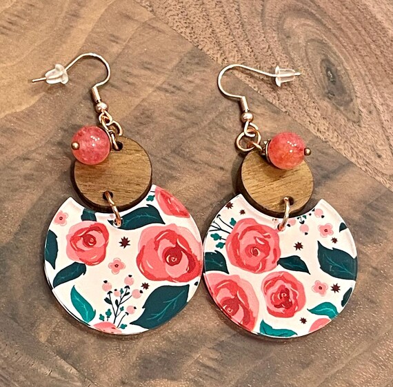 Gemstone Earrings - Jade Crystal Healing, Romantic Floral Earrings