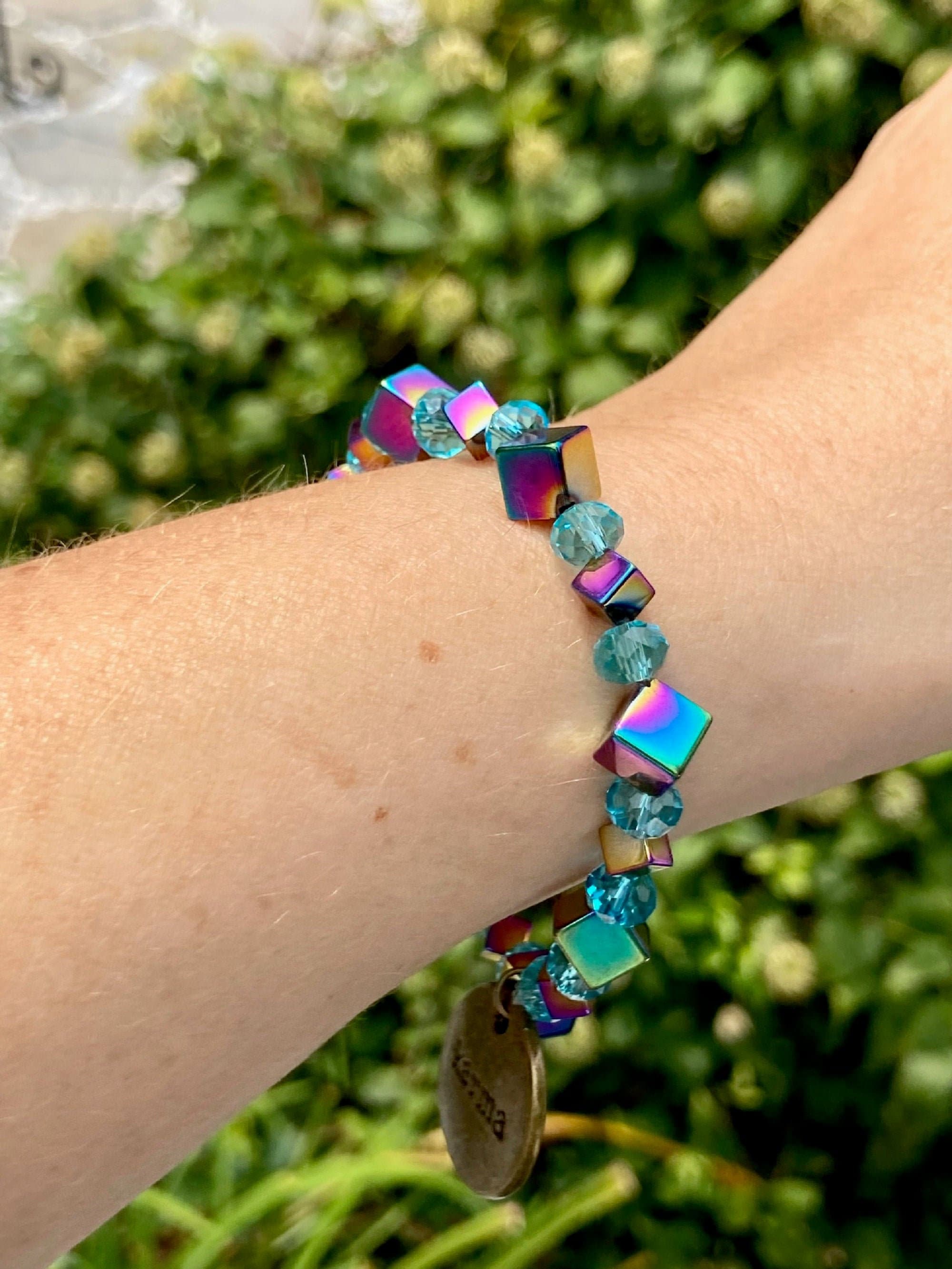 Gemstone Bracelet Crystal / Rainbow Hematite Healing Bracelets, Karma