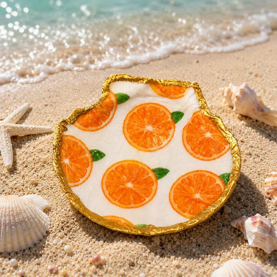 Citrus Coast Enchantment Trinket Dish / Handmade Seashell Jewelry Dish - Coastal Ring Holder - Beach Cottage Decor - Gift for Her