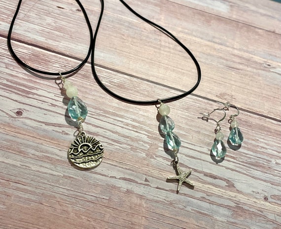 Gemstone Pendant Necklace - Crystal Healing Jewelry, Ocean Wave Necklace, Reiki Jewelry