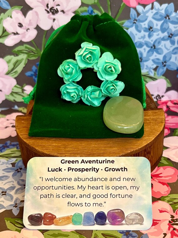 Green Aventurine Palm Stone Angel • Reiki Crystal Gift Set