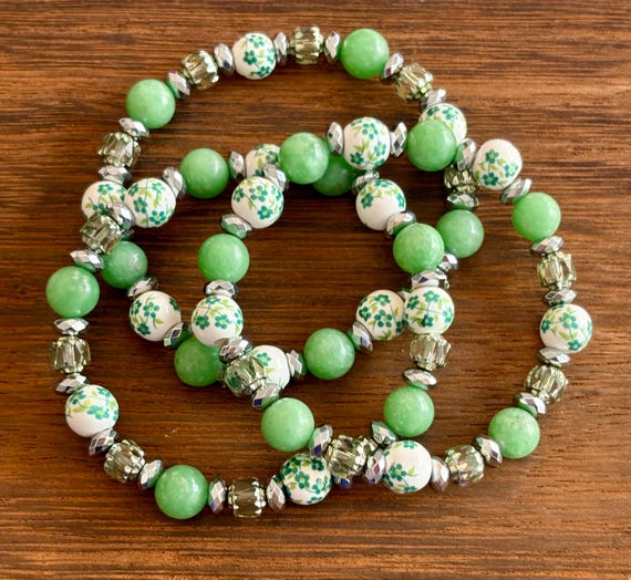 Gemstone Bracelet - Angelite / Hematite Crystal Healing, Irish Blessings