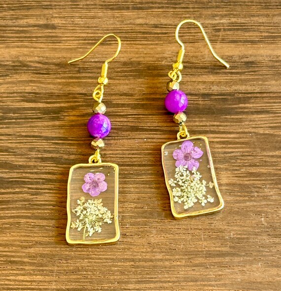 Gemstone Earrings - Hematite / Sugilite Quartz Crystal Healing, Royal Garden Party