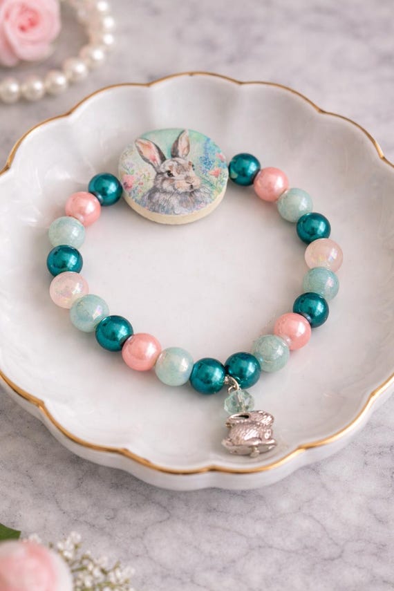 Blossom Bunny Rose Quartz Bracelet • Spring Charm Jewelry