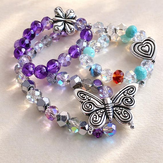 Amethyst Hematite Stretch Rings – Butterfly Heart Spiritual Jewelry Trio