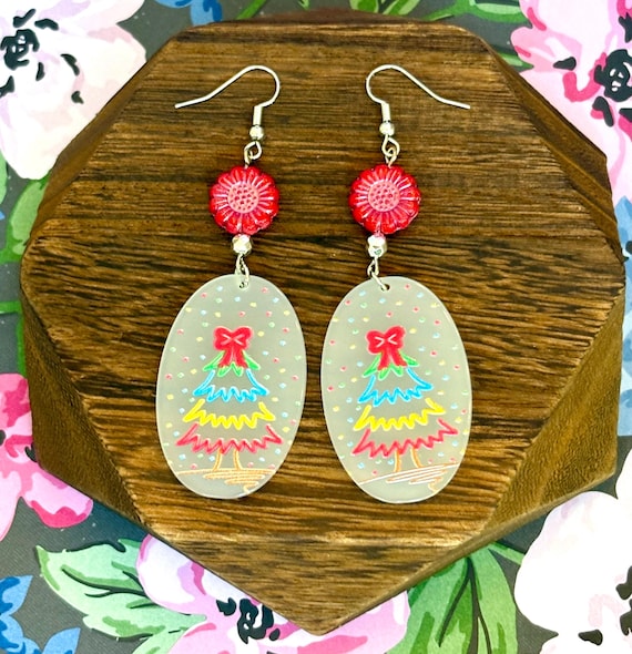 Christmas Tree Earrings: Czech Glass Sunflowers, Hypoallergenic