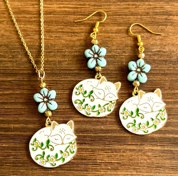 Gemstone Necklace / Earrings - Gold Hematite Crystal Healing, Sleepy Little Forest Friend
