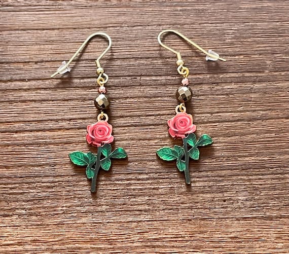 Gemstone Earrings - Hematite Crystal Healing, Romantic Rose