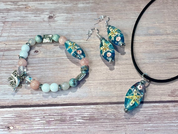 Gemstone Bracelet / Necklace / Earrings - Crystal Healing Jewelry, Beach Jewelry, Starfish