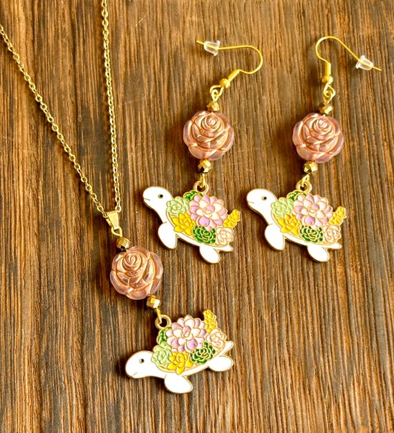 Gemstone Necklace / Earrings - Gold Hematite Crystal Healing, Smell The Roses