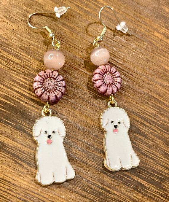 Gemstone Earrings - Cat's Eye Crystal Healing, Whimsical Pup