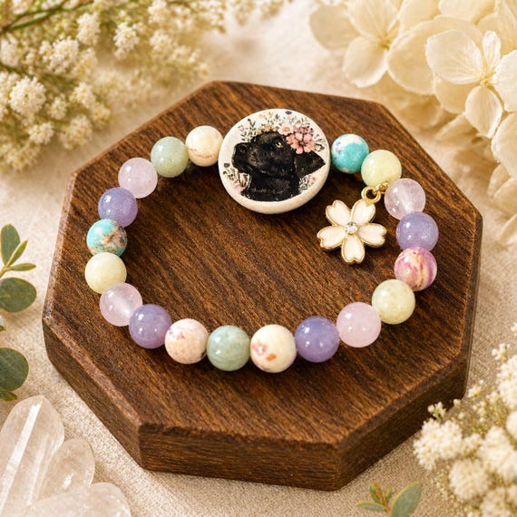 Pet Memorial Bracelet, Jade Lepidolite Gemstone Jewelry, Dog Loss Remembrance Gift