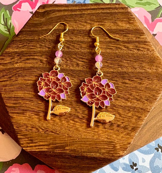 Lavender Hydrangea Glow-Up Earrings – Chalcedony & Pink Crystal Dangles – Gold Stainless Steel – Enchanted Floral Jewelry