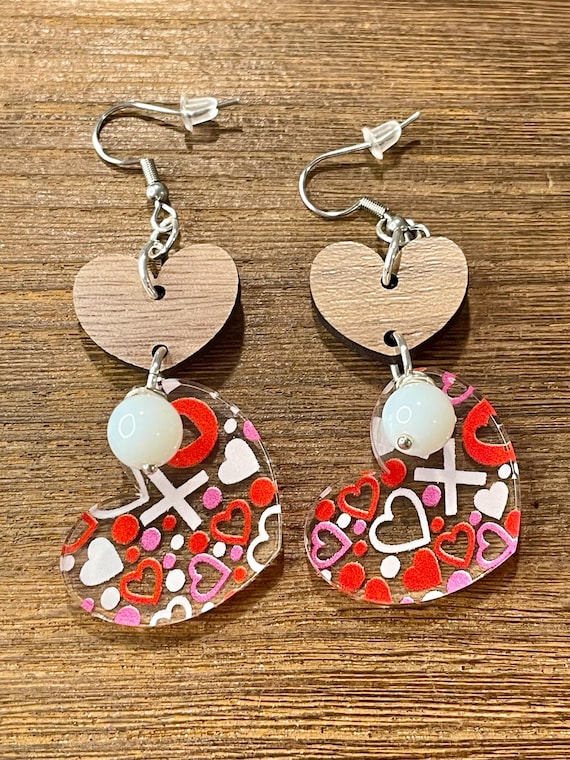 Gemstone Earrings - Jade Crystal Healing, Valentine XOXO Heart Earrings