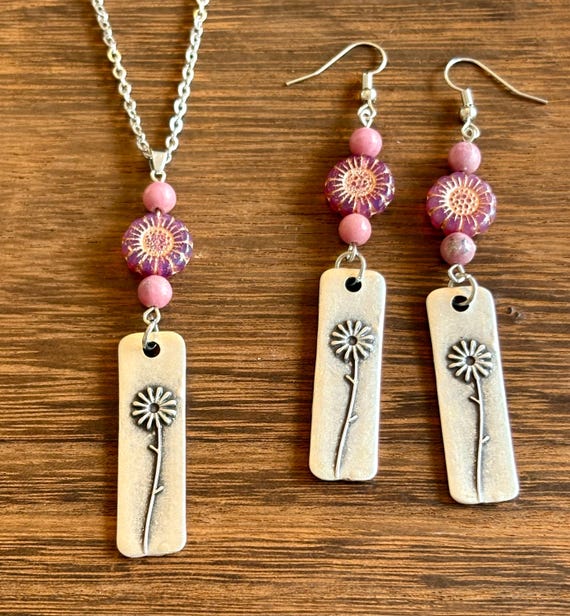Gemstone Pendant Necklace / Earrings - Rhodonite Crystal Healing, Wishful