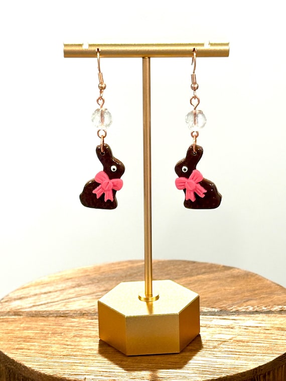 Gemstone Earrings - Clear Quartz Crystal Healing, Chocolate Bunnies