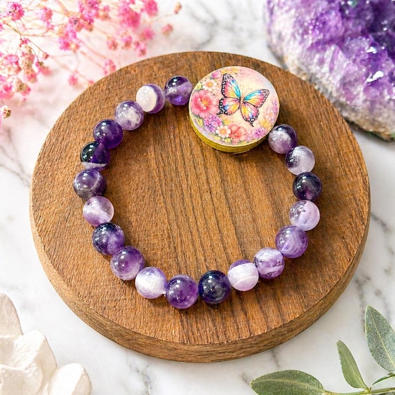 Enchanted Butterfly Bloom Bracelet • Amethyst Gemstone Bracelet • Butterfly Floral Jewelry • Spiritual Healing Crystal Bracelet