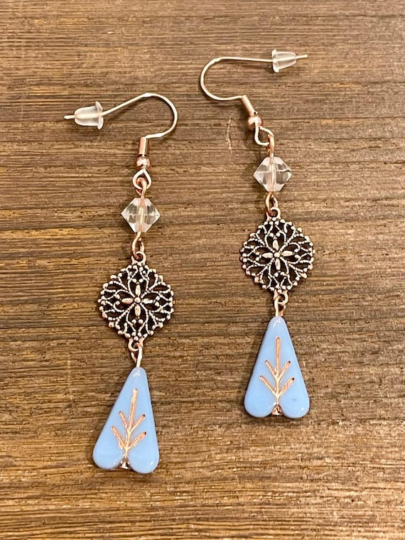 Gemstone Earrings - Clear Quartz Crystal Healing, Filigree Jewelry