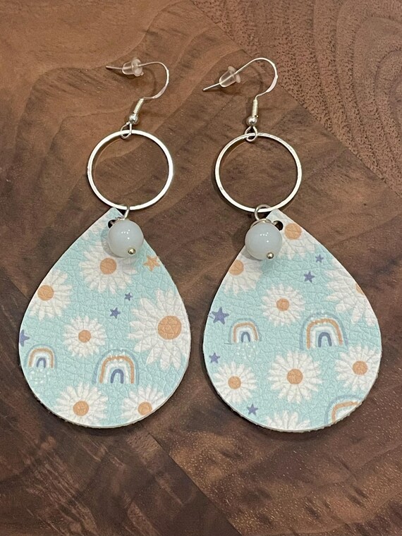 Gemstone Earrings - Jade Crystal Healing, Boho Daisy Rainbow Earrings