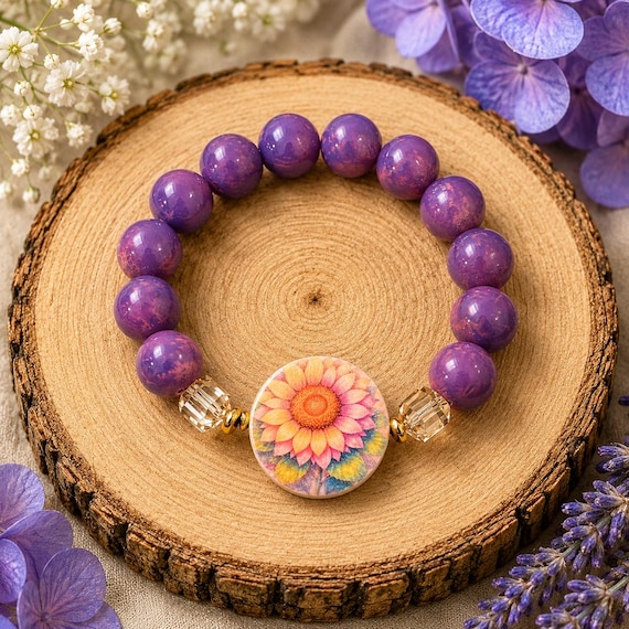 Summer Bloom Enchantment Bracelet - Floral Stretch Bracelet, Gold Hematite & Champagne Crystal Bracelet, Cottagecore Jewelry, Summer Jewelry