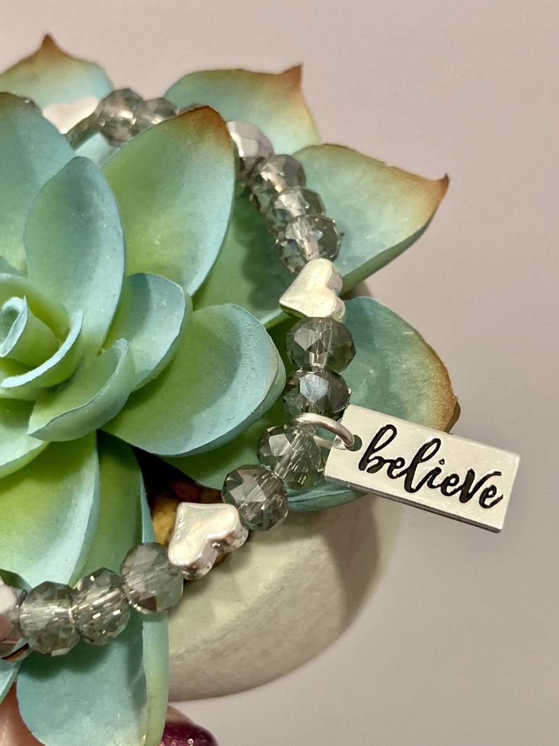 Believe Charm Czech Glass Crystal Hematite Healing Bracelets Gemstone Bracelet