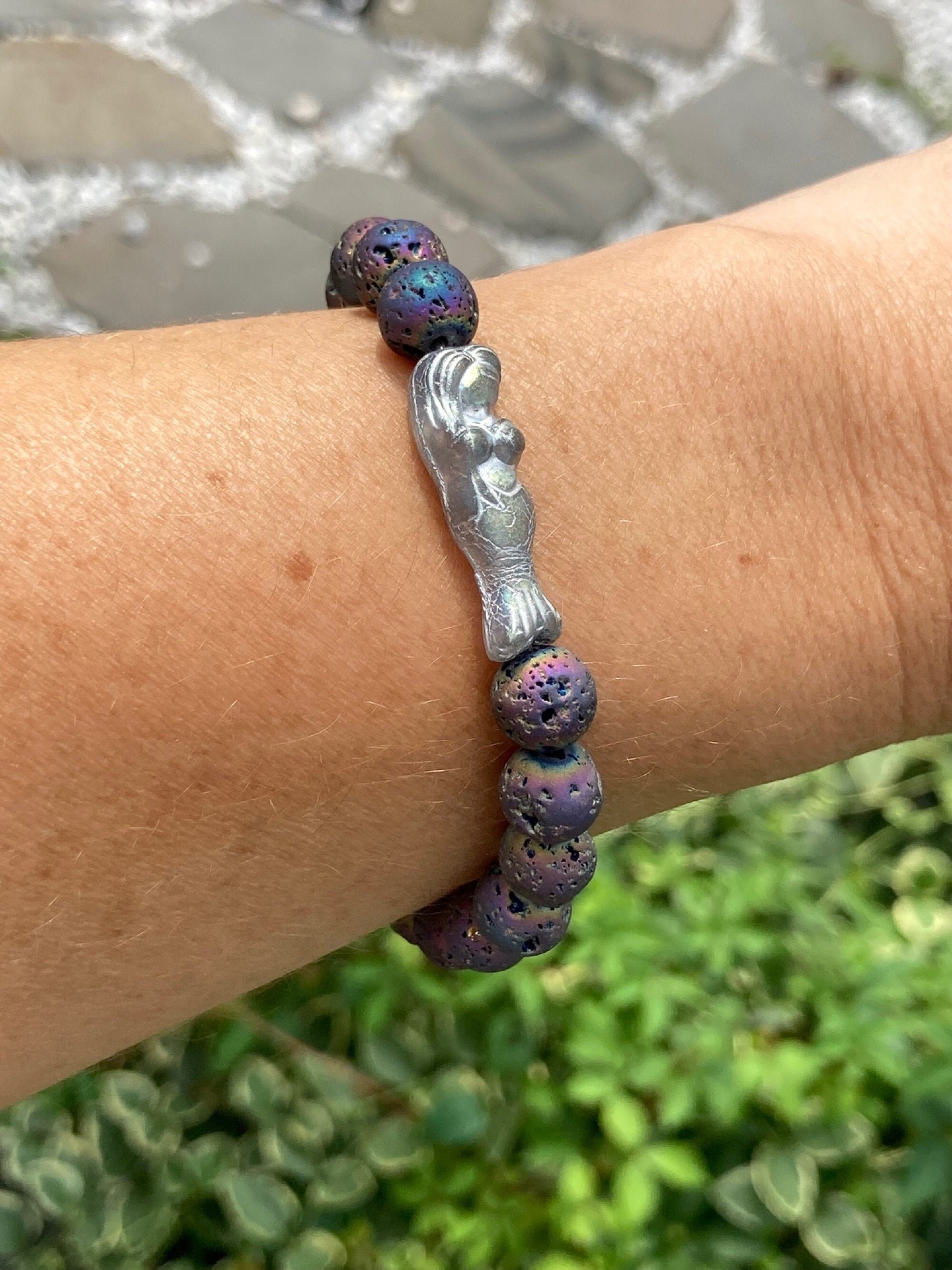 Essential Oil Diffuser / Gemstone Bracelet - Rainbow Plated Lava Stone ...