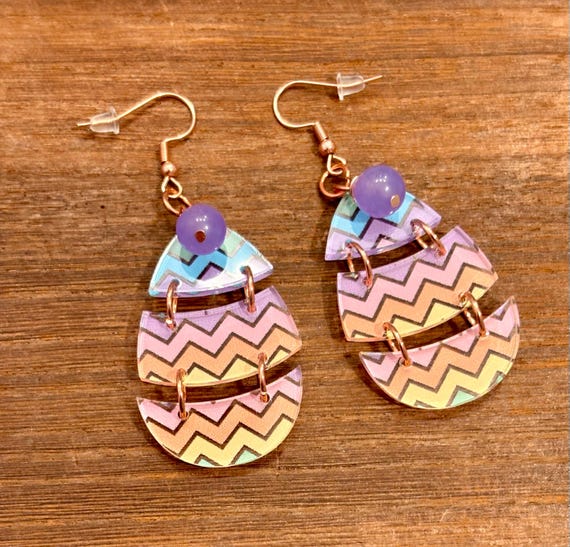 Gemstone Earrings - Jade Crystal Healing, Chevron Easter Egg