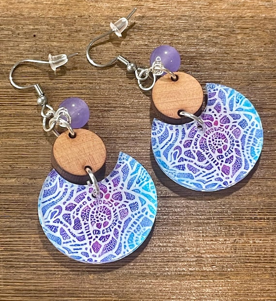 Gemstone Earrings - Jade Crystal Healing, Aqua and Purple Lace Earrings