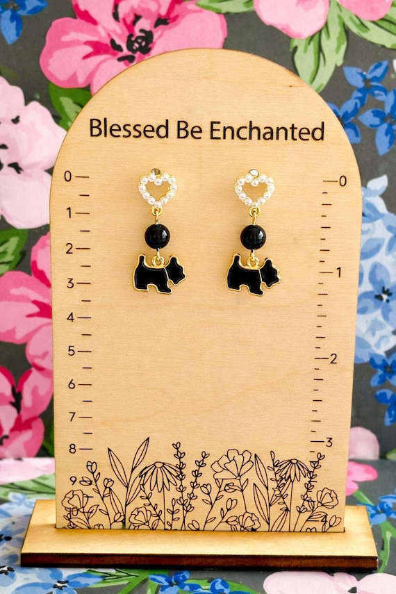 Pearl Heart Scottie Dog Earrings – Black Tourmaline, Hypoallergenic Posts, Dog Lover Gift