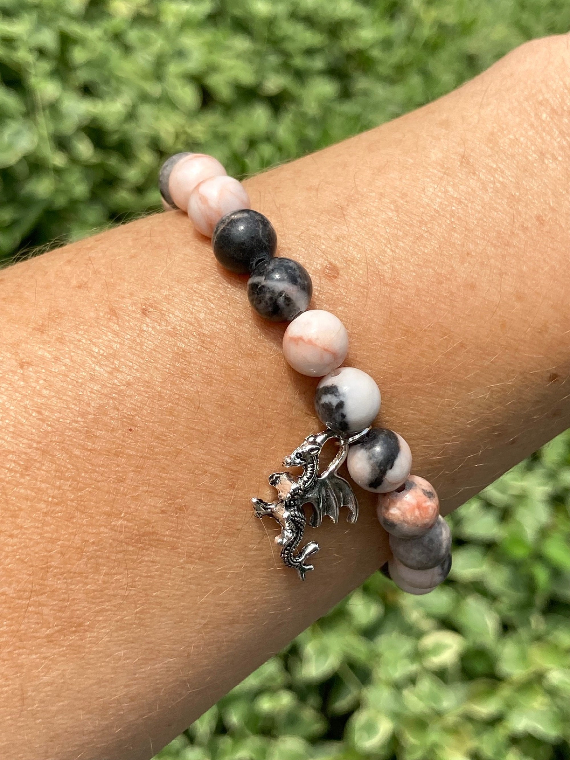 Gemstone Bracelet Pink Zebra Jasper / Crystal Healing Bracelets