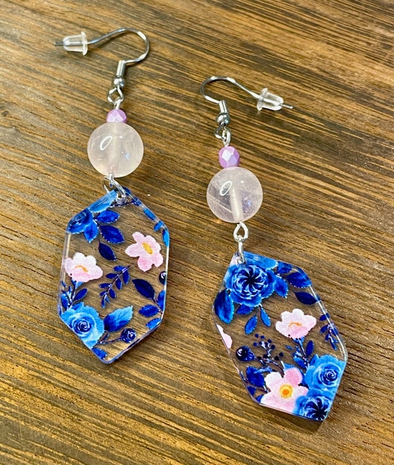 Gemstone Earrings - Rose Quartz Crystal Healing, Flowers