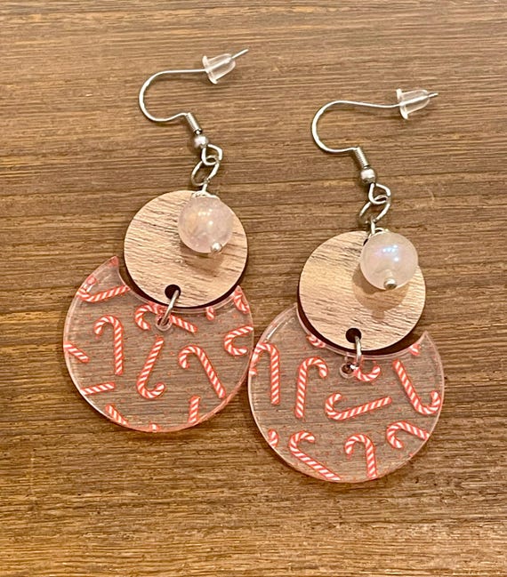 Gemstone Earrings - Mystic AB Rainbow Agate Chalcedony Crystal Healing, Candy Cane Earrings
