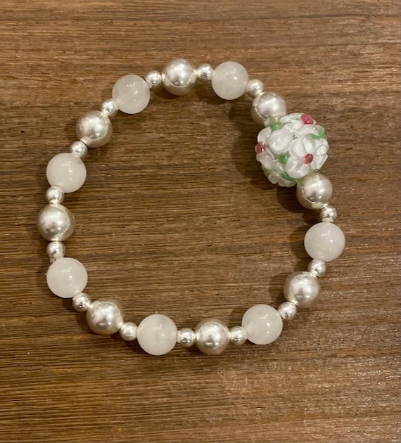 Gemstone Bracelet - White Jade Crystal Healing, Holiday Elegance
