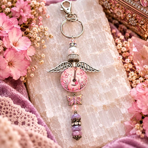 Dolly Inspired Purse Charm Keychain, Pink Tourmaline Amethyst Gemstone Bag Charm, Butterfly Country Glam Gift, Pink Sparkle Charm