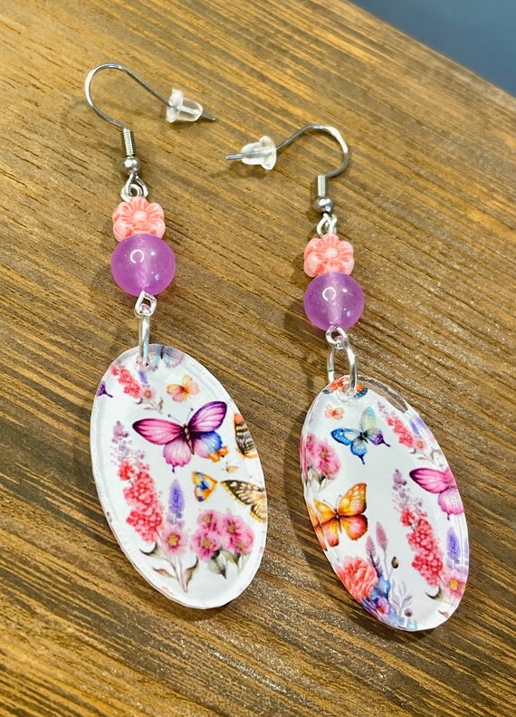 Gemstone Earrings - Jade Crystal Healing, Butterflies