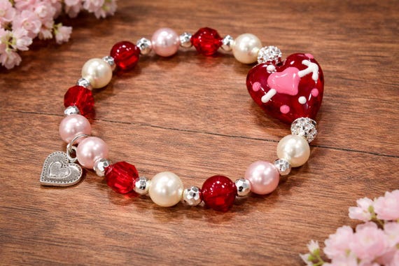 Love Me Like You Do Heart Bracelet • Ruby Red Gemstones • Silver Hematite • Valentine Love Jewelry