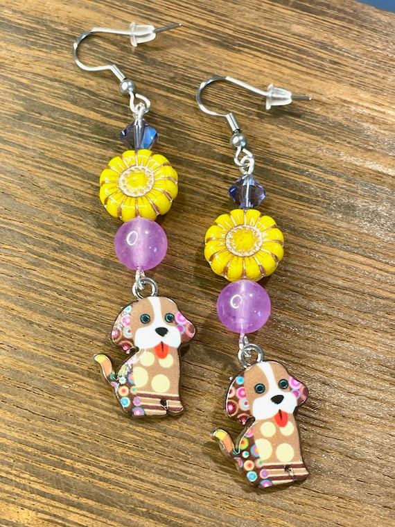 Gemstone Earrings - Jade Crystal Healing, Lucky Dog
