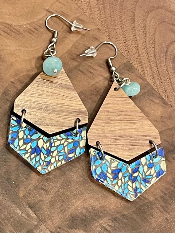 Gemstone Earrings - Mystic Silverlite Light Blue Jade Crystal Healing