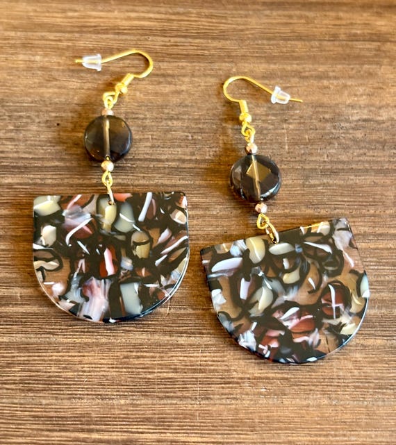 Gemstone Earrings - Hematite / Smoky Quartz Crystal Healing, Picasso Gia Gumdrop